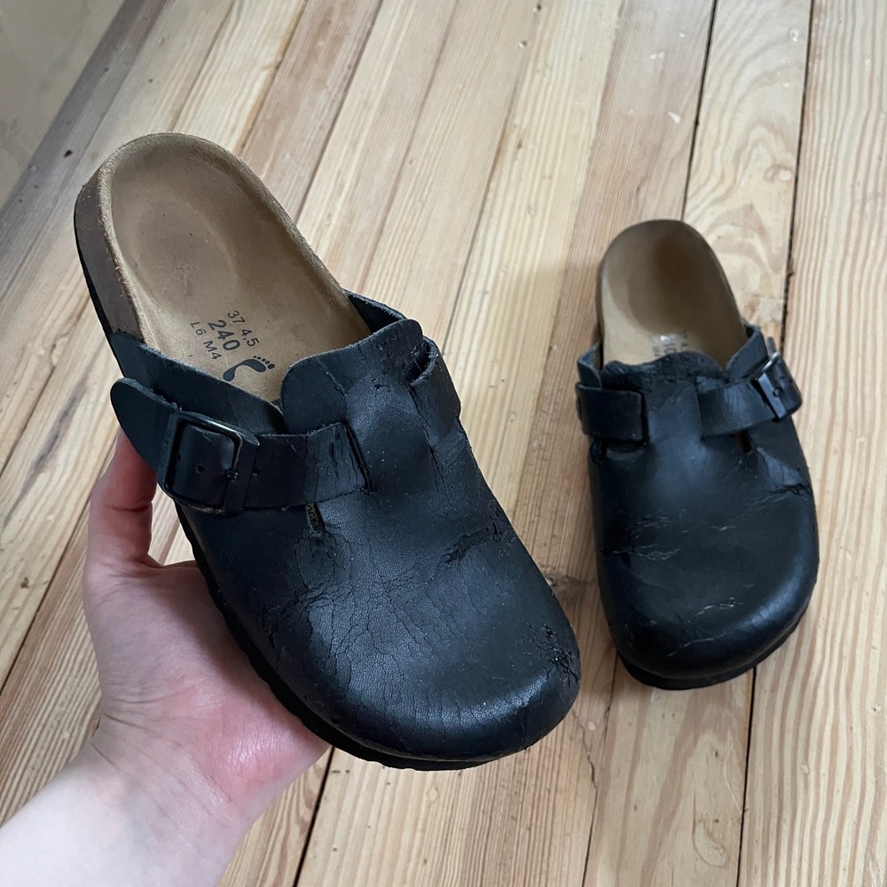 Betula by‎ Birkenstock Black Clogs Mules Buckle Strap Size 37 L6 Made in Germany